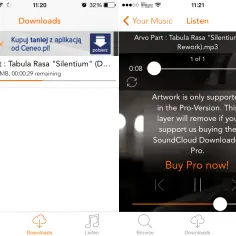Ekran telefonu z aplikacją do pobierania muzyki z SoundCloud.